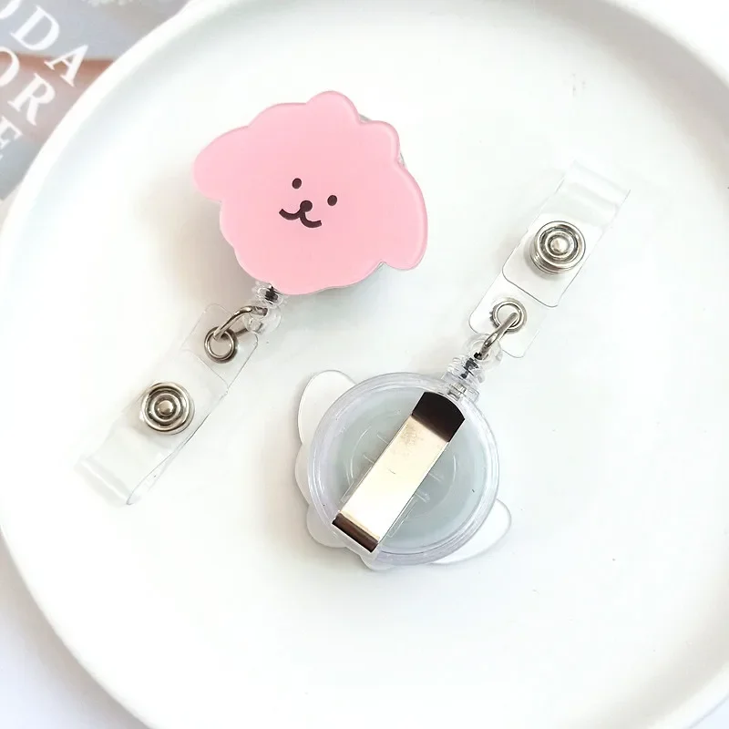 Cartoon Dog Retractable Badge Reel, Transparent Working Permit, ID Tag Clip para Staff, Employee's Pass, Work Card