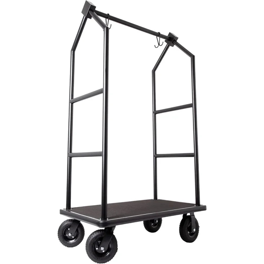 

Modern Bellhop Luggage Cart - Black Stainless Steel Bellman Cart w/Black Carpet & Pneumatic Wheels – Rolling Travel Trolley