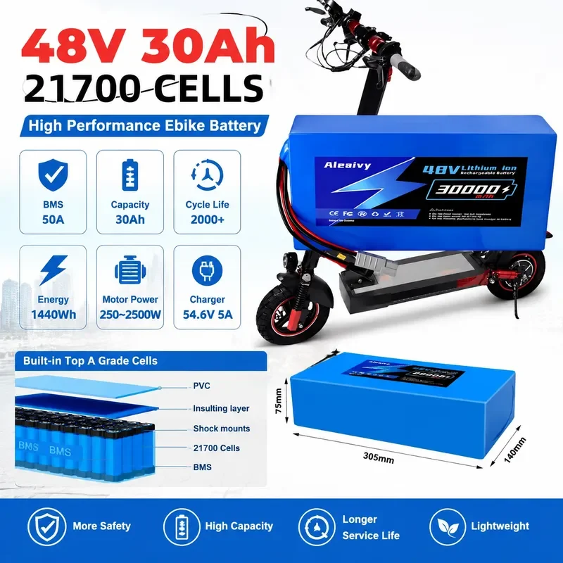  48V 30Ah 13S6P 21700 Lithium Battery Pack 54.6V 1500W 2000W Built in BMS 50A for Electric Tool Weeding Machine High