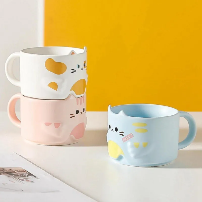 Stackable Mug Set Of 4,Cute Coffee Cup, Funny Cartoon Cat-AT64