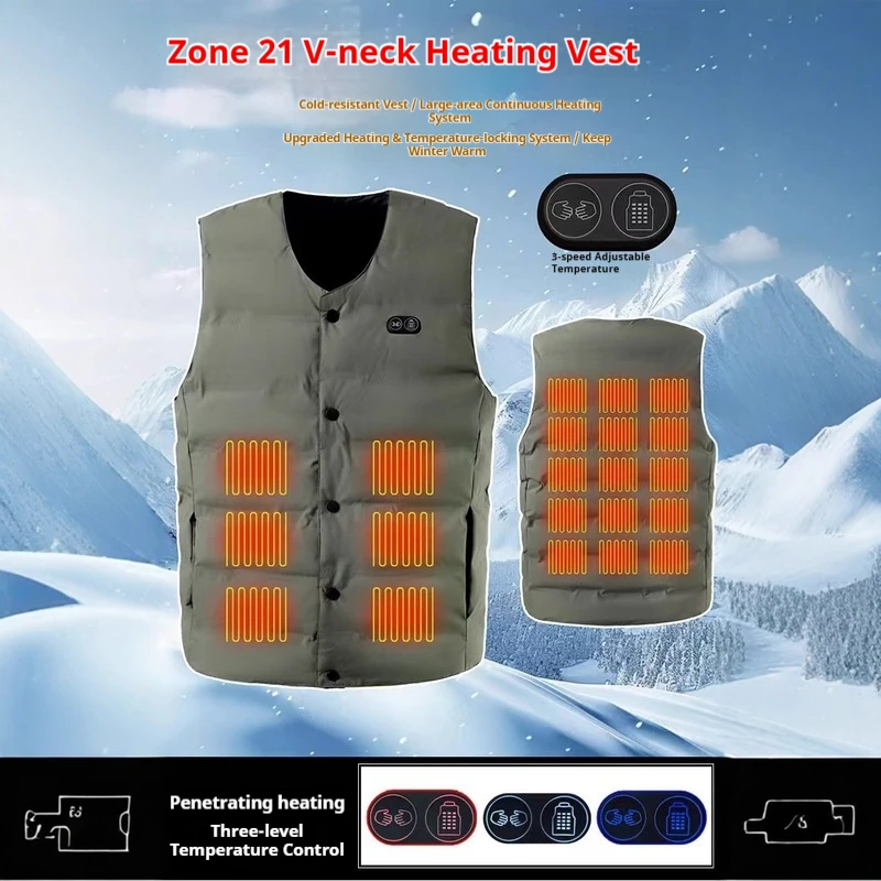 

Winter New Style 21 Zone V-Neck Heating Vest Unisex USB Intelligent Dual Control Heating Vest Motorcycle Riding Street Gear