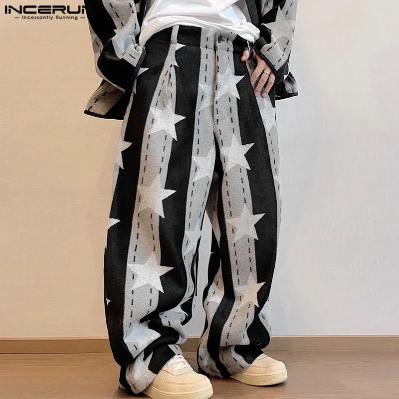 INCERUN 2025 Pantaloni stile coreano Moda uomo Stella a righe Pantaloni lunghi a gamba larga Casual Streetwear Uomo All-match Pantalons S-5XL