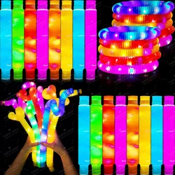 6/12/24 Pcs Pop Tubes Lighted LED Pull Stretch Tube for Kids Stress Relieve Toy Plastic Bellows Pull Stretch Tube Squeeze Toys