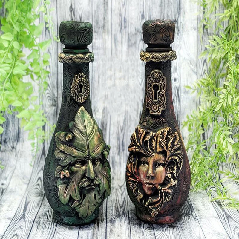 1PC Vintage Decorative Bottle Resin Ornaments Birthday Gifts Witch Bottle Celestial Moon Potion Jar Gothic Witchcraft Sculpture