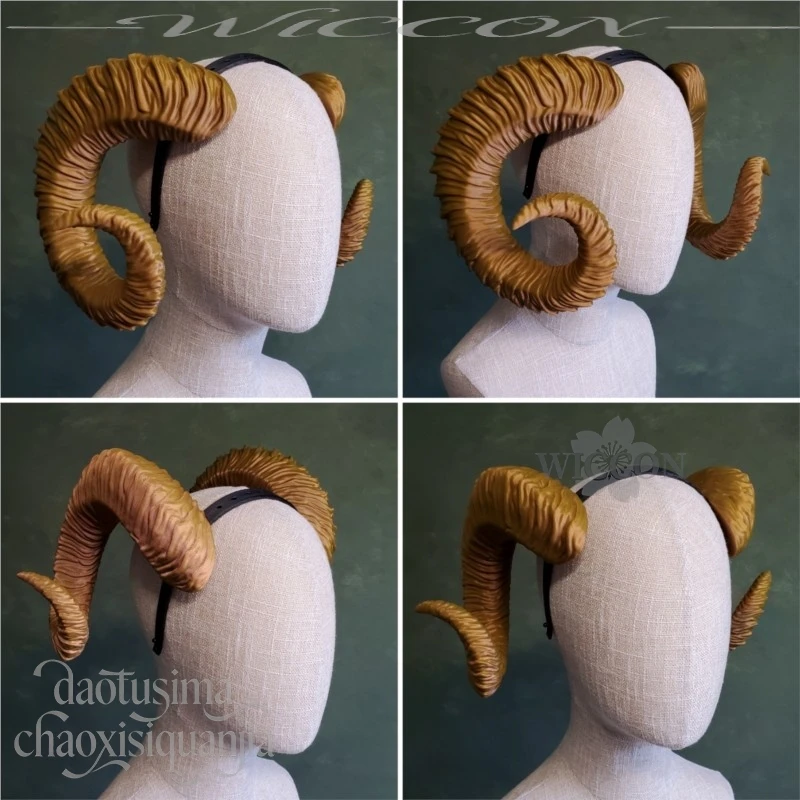 

Ram Horns 3D Polylactic Acid Headwear Props Accessories Headband Game BG3 Halloween Party Cosplay Anime Furry Animal Furrsuit
