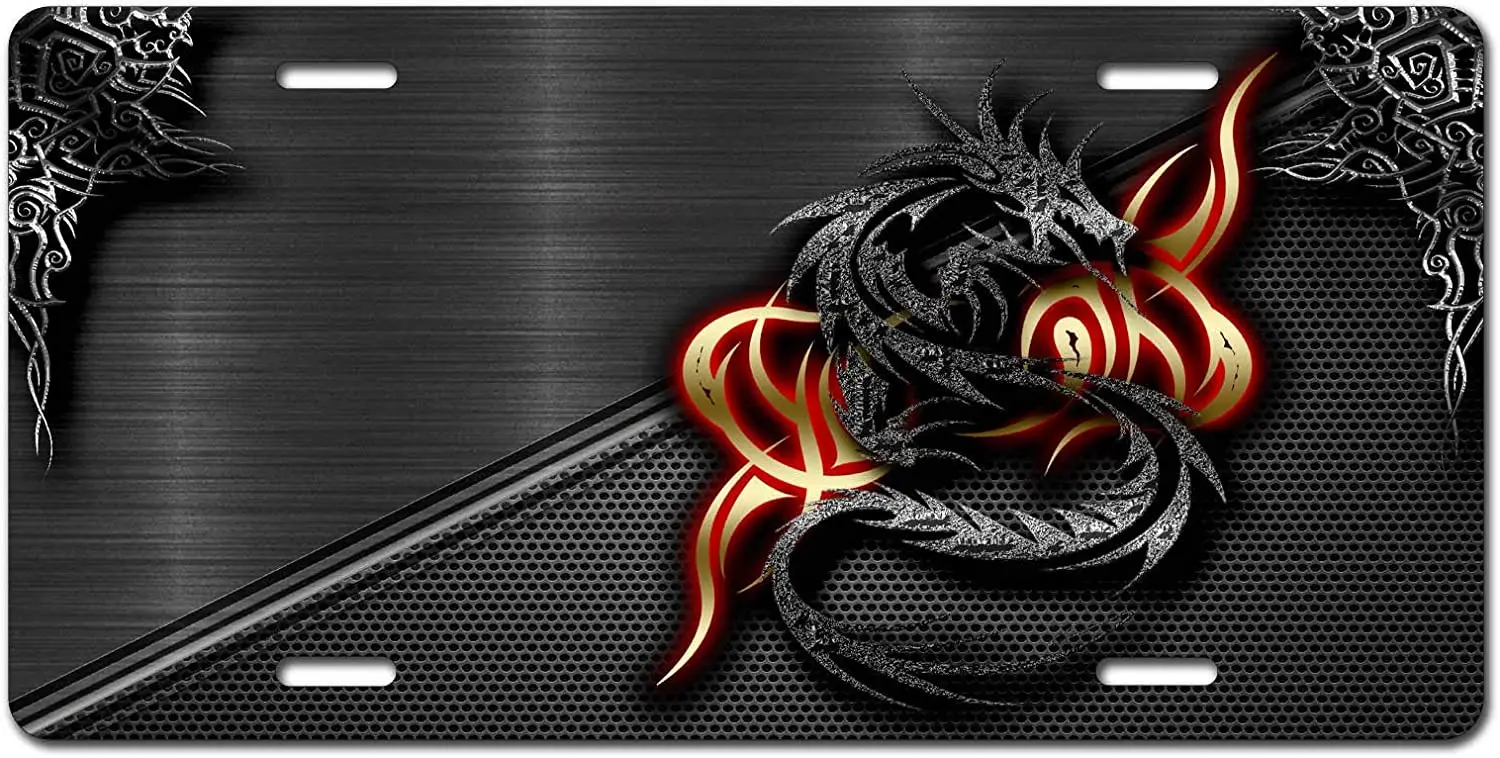 QJ CMJ Tribal Dragon Art Car Accessories Metal License Plate Tin SAbstract Art Car Accessories Metal License Plate Sign Tag(New)