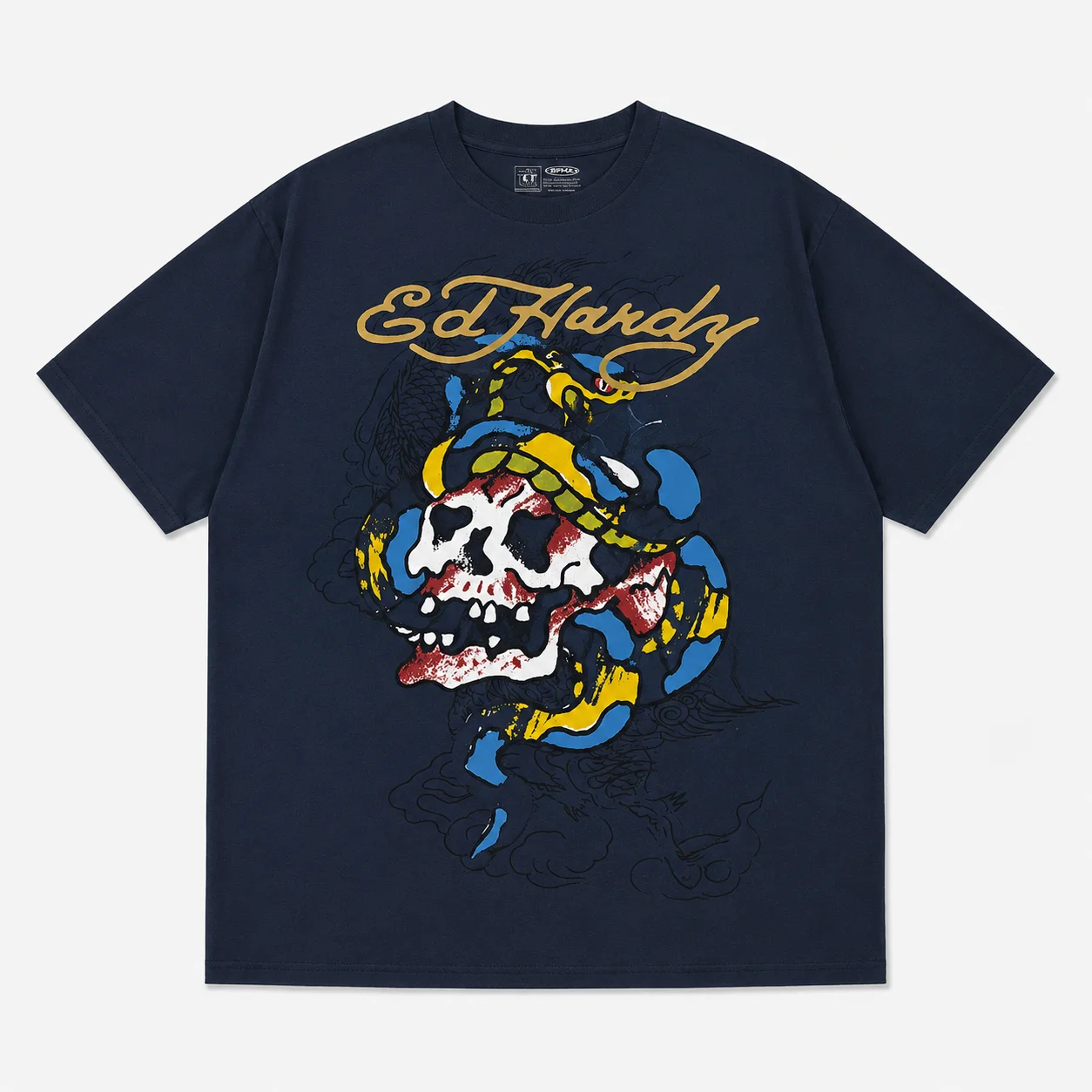 Ed Hardy Snake Coiled Blood Skull Dragon Cloud Outline Print T Shirt Unisex Loose Oversized Harajuku Streetwear Cotton Summer view 4