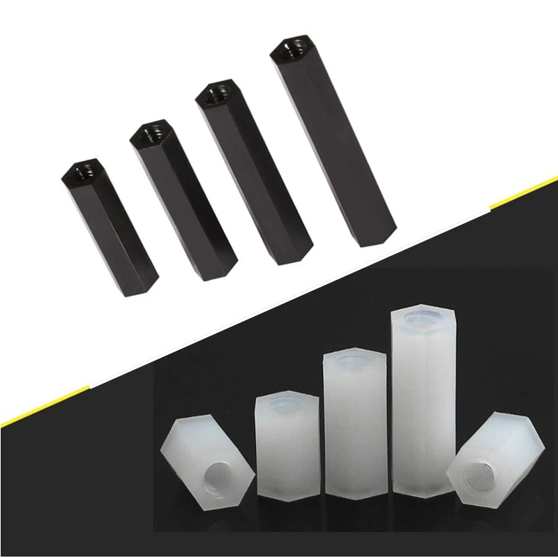 50Pcs M2 M2.5 M3 M4 Black White Spacing Screws Hex Nylon Standoff Spacer Column Flat Head Double Pass Nylon Plastic