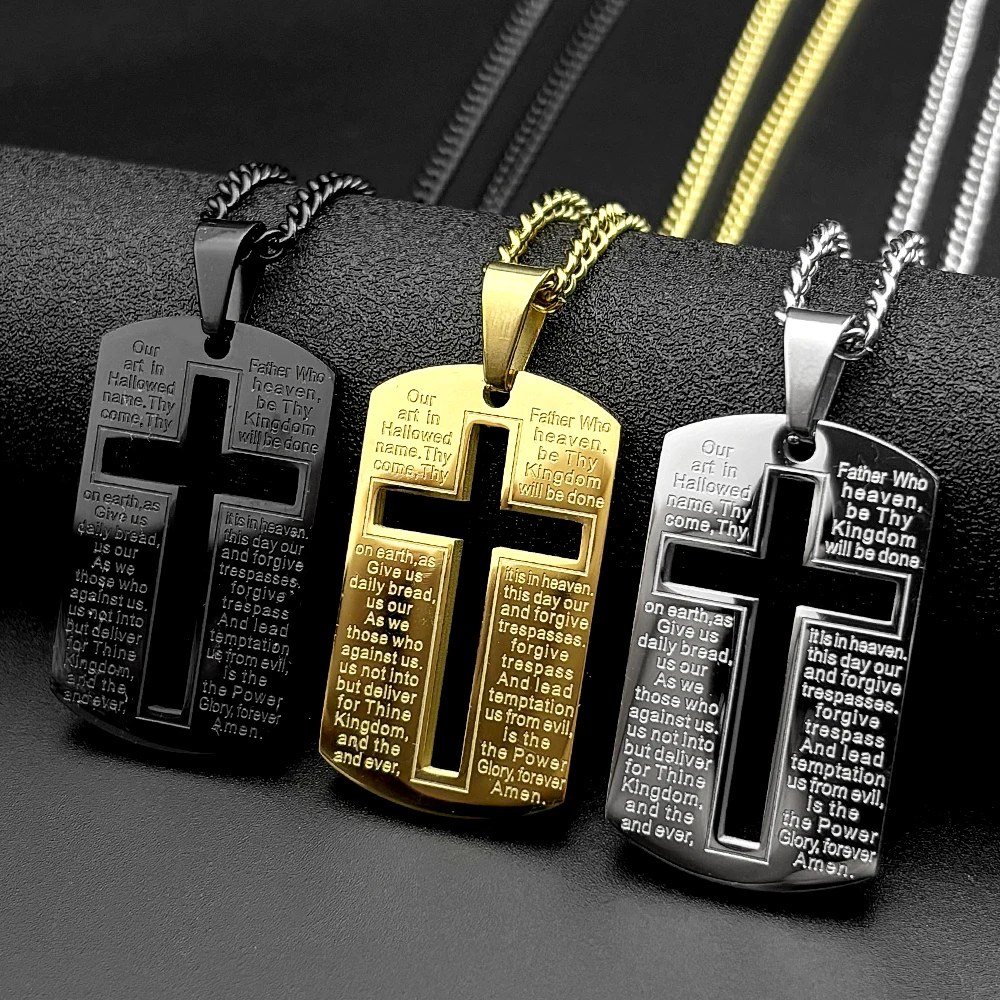 Mens Dog Tag Necklace - Christian Bible Cross Dog Tag Chain