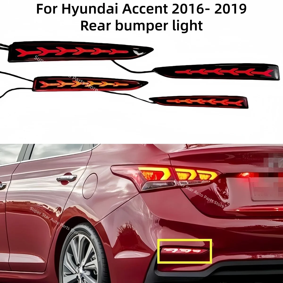 For Hyundai Accent 2016- 2019 Rear bumper light Three functions Modification Brake light Turn signal Warning light Auto parts