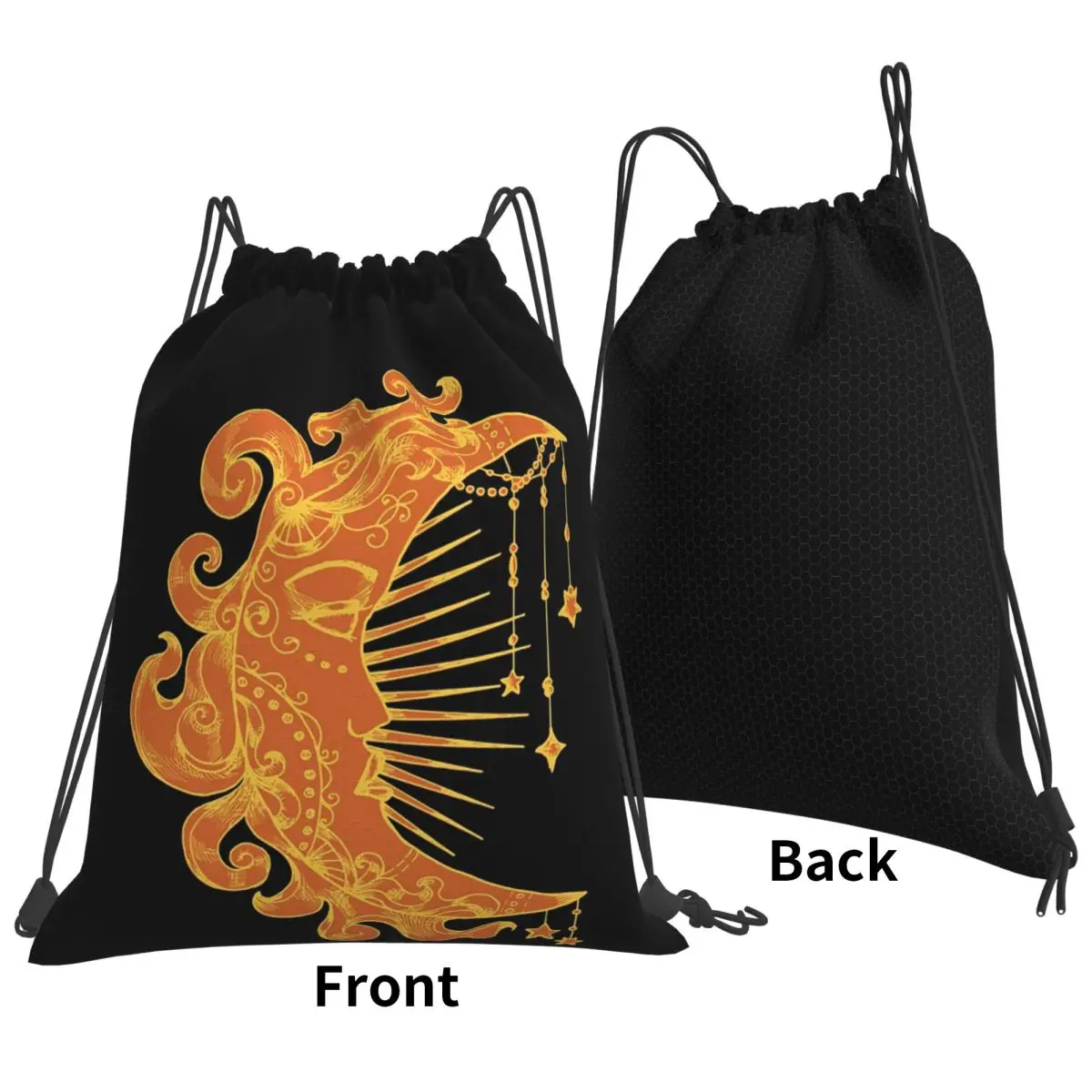 Witchy Mystic Moon Face Stars Sun Backpacks Fashion Drawstring Bundle Pocket Sundries Bag Book Bags for Travel Students