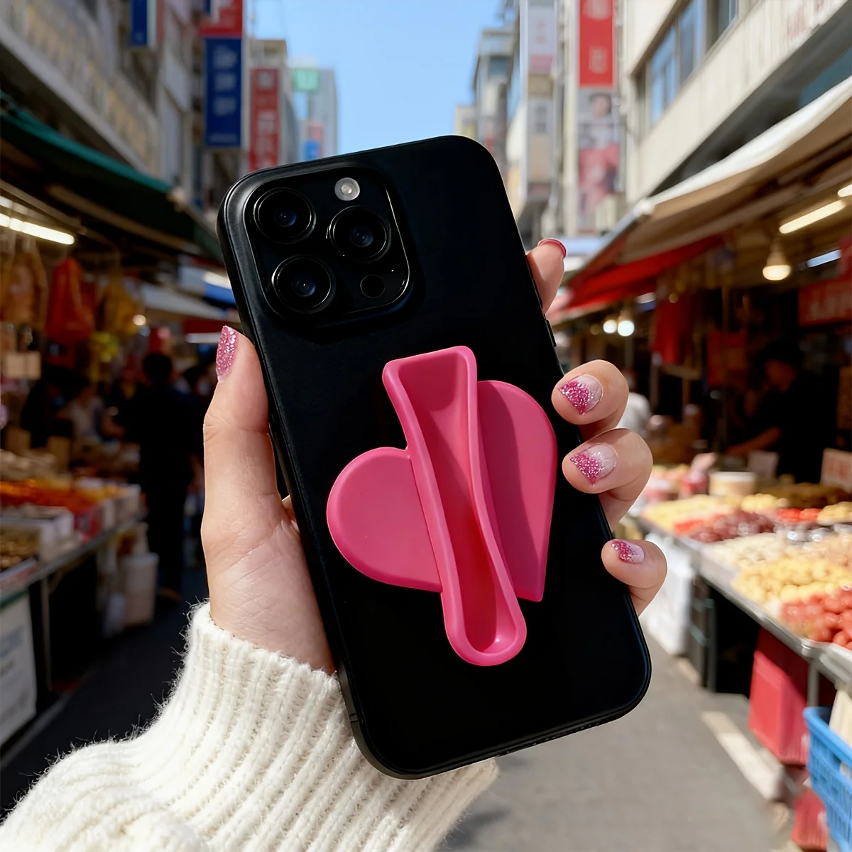 새로운 하트 모양 실리콘 폰 홀더, 부드러운 실리콘 입술 모양 립글로스 신용카드 수납- 접착식 휴대용 홀더