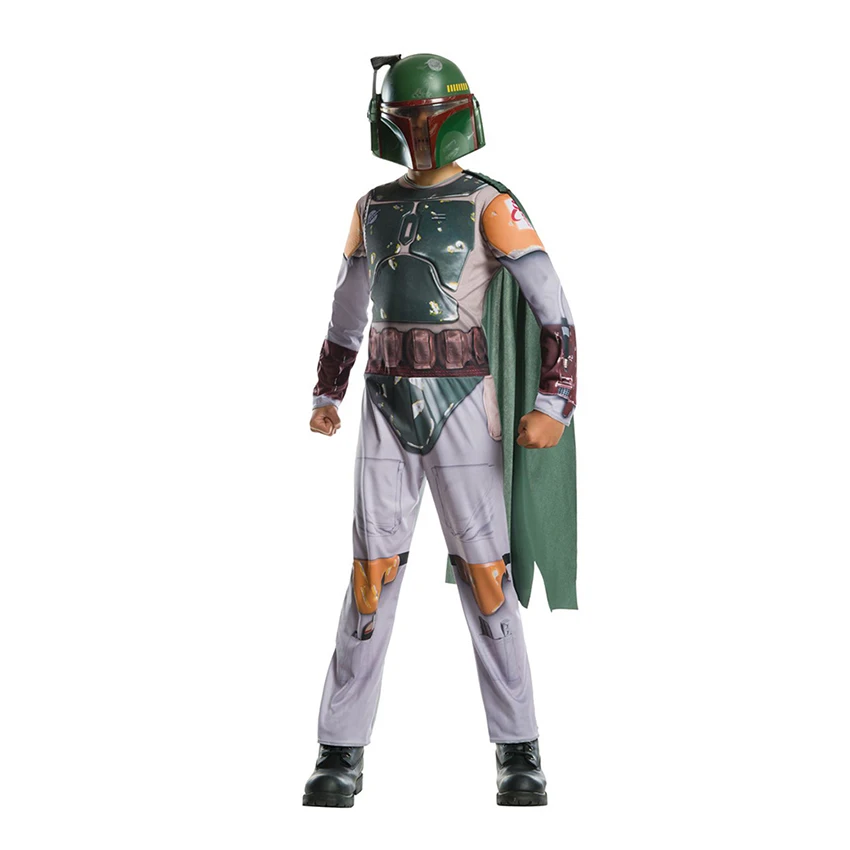 Boba Fett Cosplay Halloween Costume for Kids Anime Weaponry Boba Fett Bounty Hunter Cloak Jumpsuits Carnival Clothes Helmet Mask