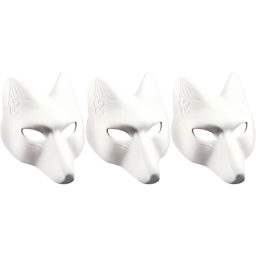 3 pçs diy máscara de raposa halloween papel branco em branco sem pintura cosplay masquerade festa traje acessórios inflável plutônio