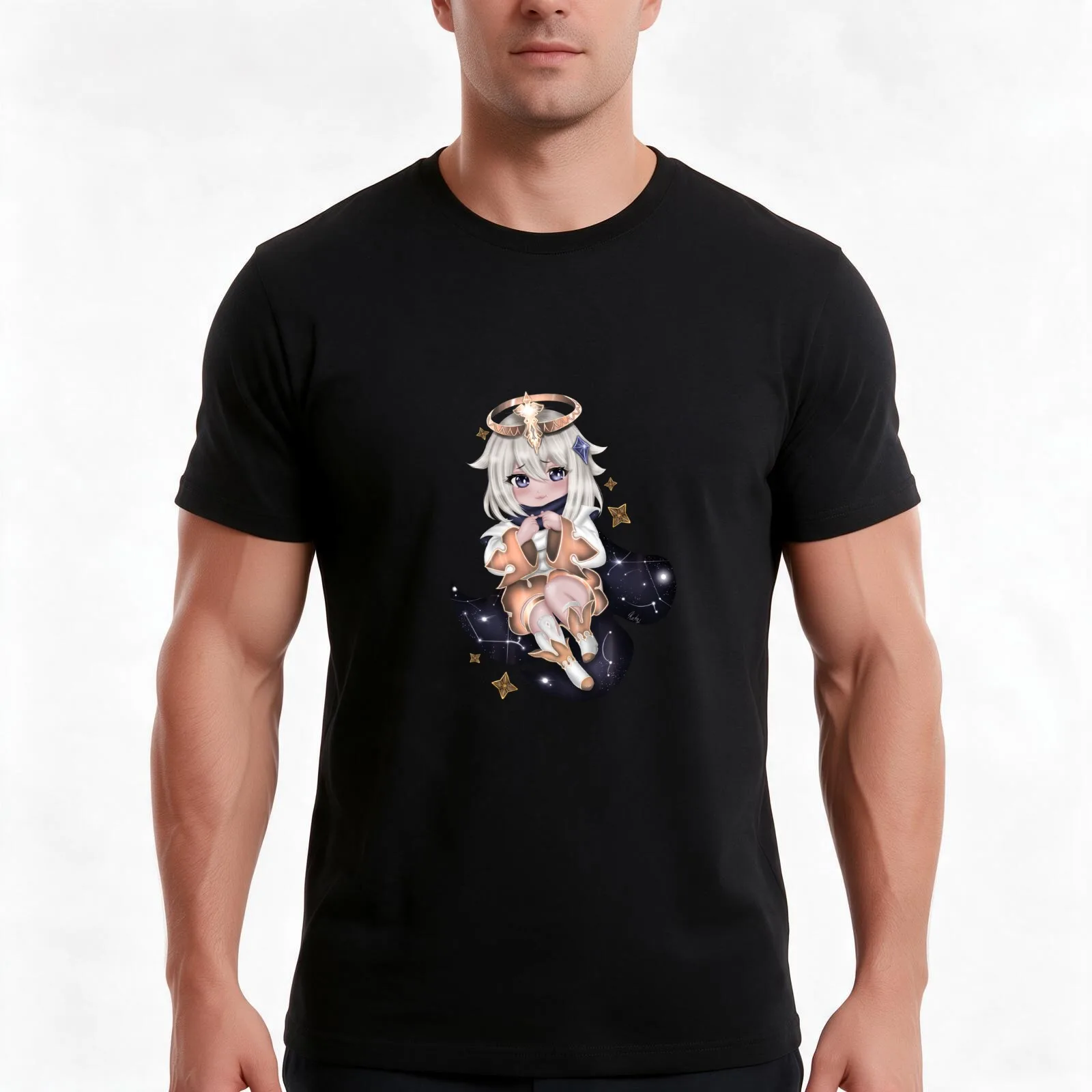 Paimon T-Shirt, Summer Casual Cotton Tee, Oversized Streetwear Tops, Vintage Graphic Print, Loose Fit Short Sleeve, 100% Cotton