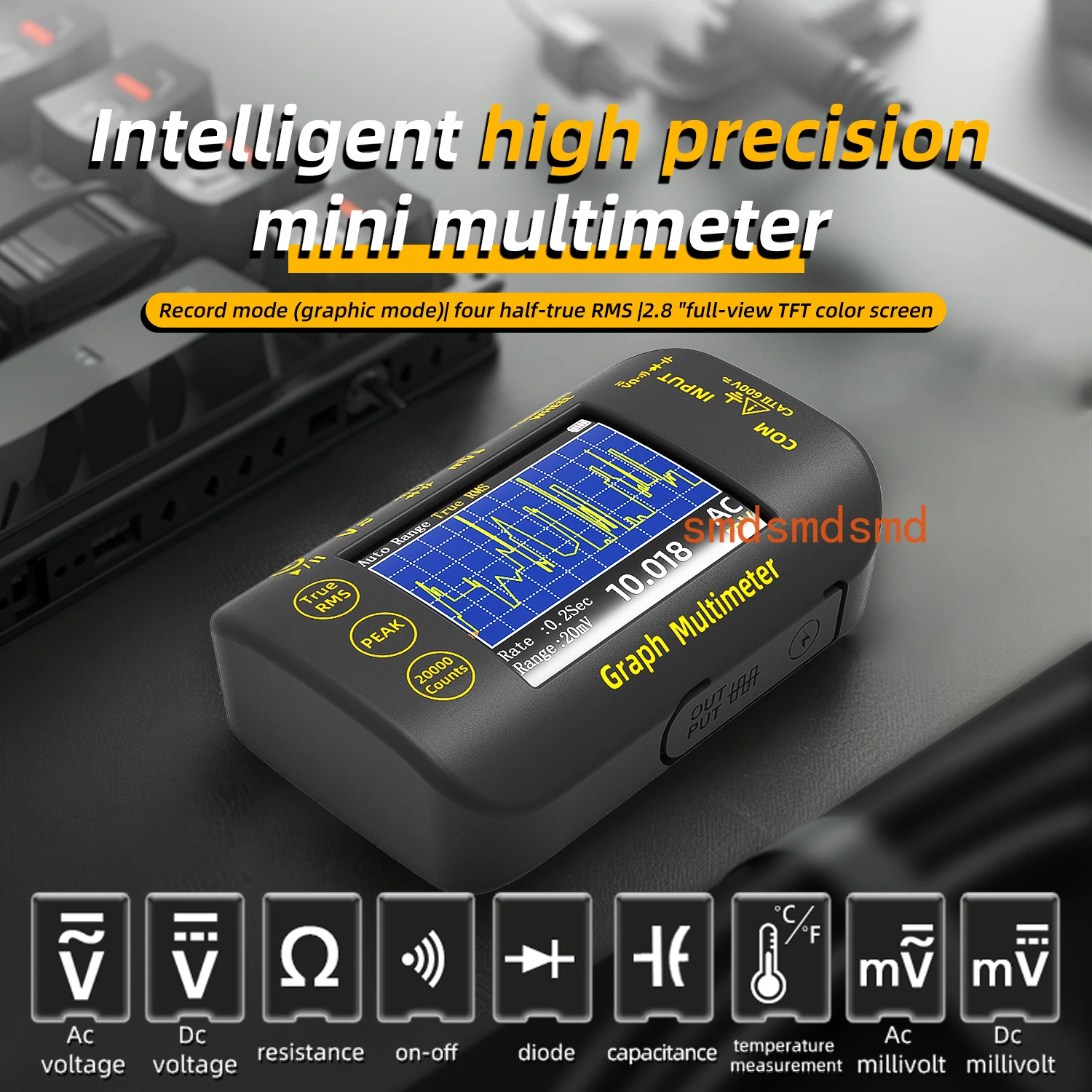 

Intelligent Digital Multimeter 20000 Counts Voltage Real-Time Waveform Recording Temperature Test Lithium Battery Voltmeter