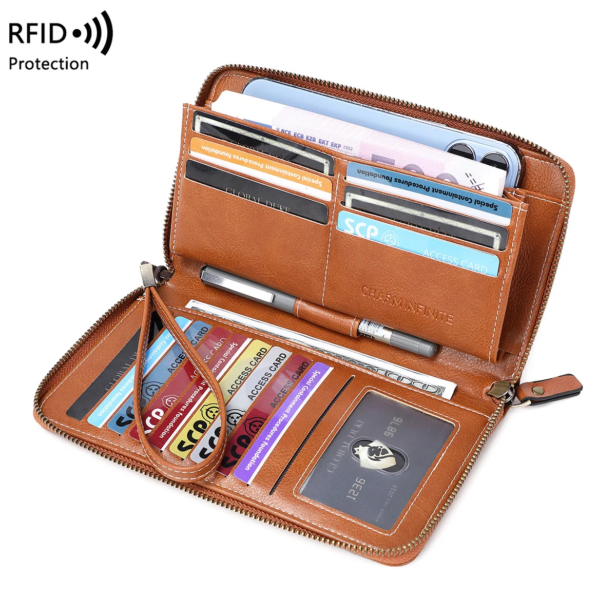 Simple Retro Women\'s Wallet Rfid Blocking Card Holder Large Capacity Elegant Lady Clutch Bag Leather Organizer Long Wallet