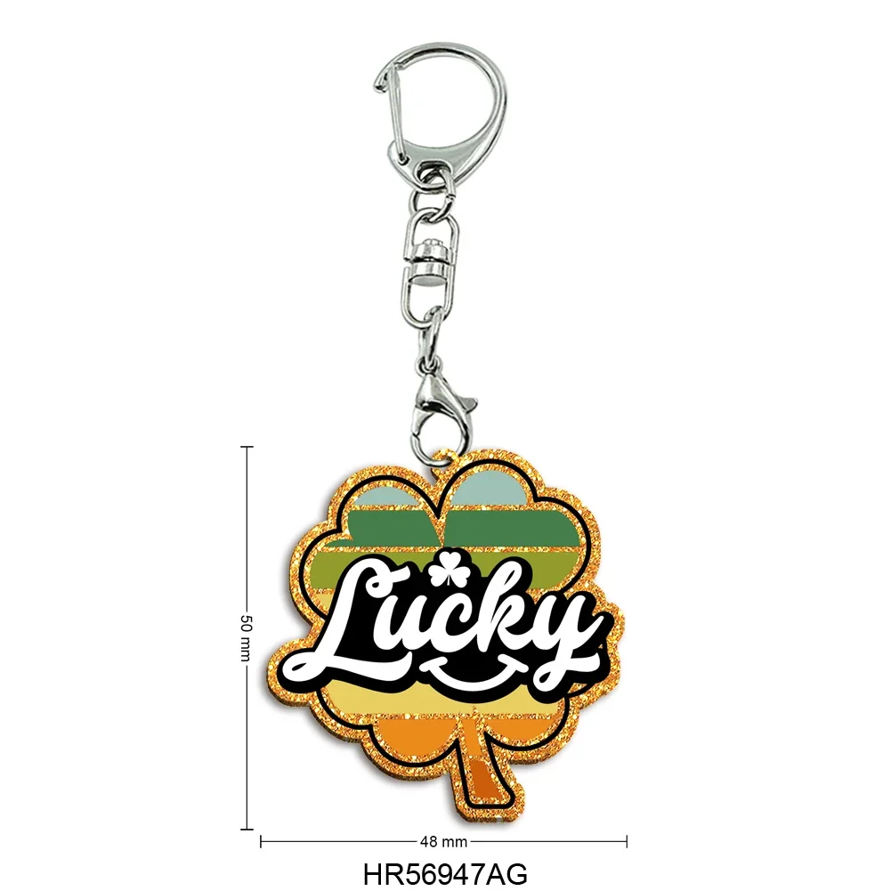 

Gold Chunky Glitter Acrylic Keychain St Patrick Lucky Pendant Photo Flash Charms Printing Personality Holographic Key Chains