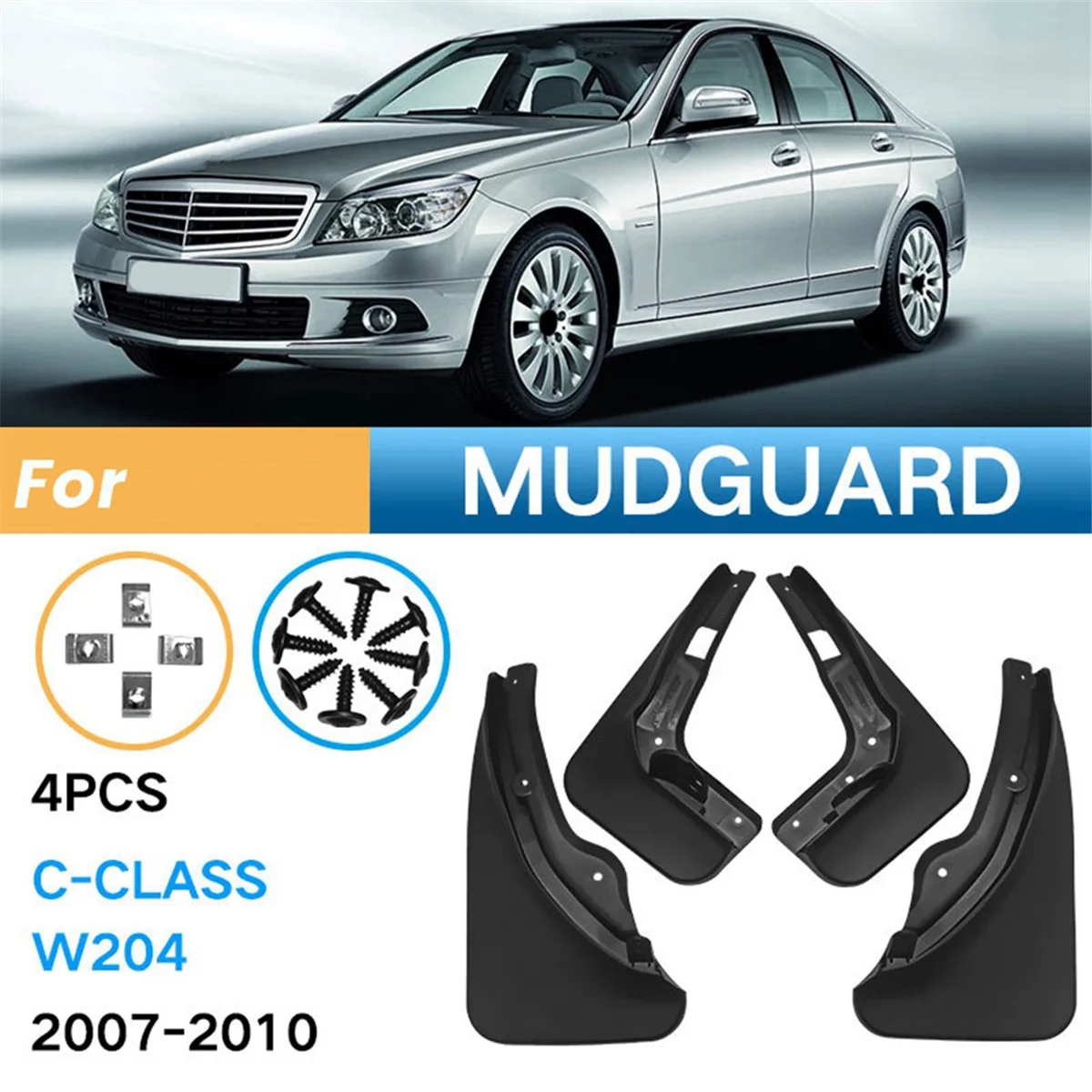 4PCS Car Mudguard Mud Flaps Splash Mud Guard for W204 C-Cl  2007-2010 C180 C200 C300