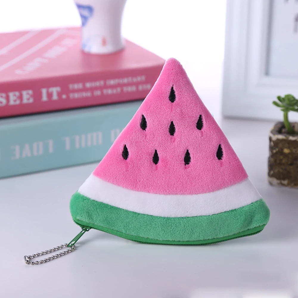 20pcs Short Coin Purse Retro Women Plush Watermelon Strawberry  Multi Storage Bag With ChainMix Color