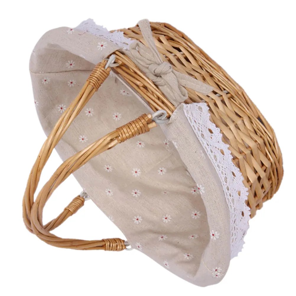 Willow Woven Handheld Flower Basket Rustic Romantic Decorative Storage Basket for Wedding Flower Girl Picnic Outdoor Natural