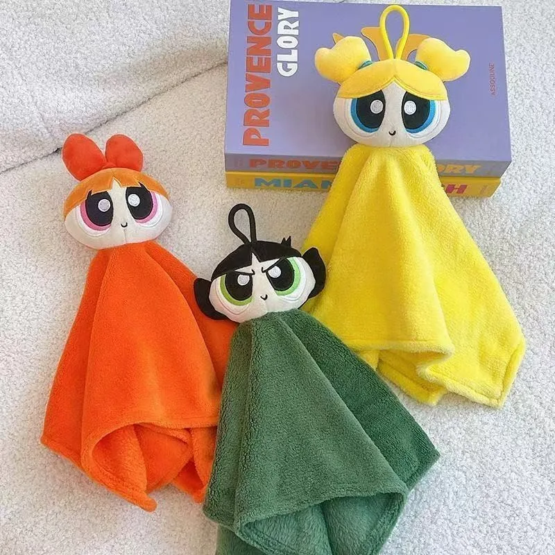 منشفة يد Kawaii The Powerpuff Girls PPG ثلاثية الأبعاد معلقة ماصة لمسح وجه الأطفال كرتونية للمطبخ والحمام