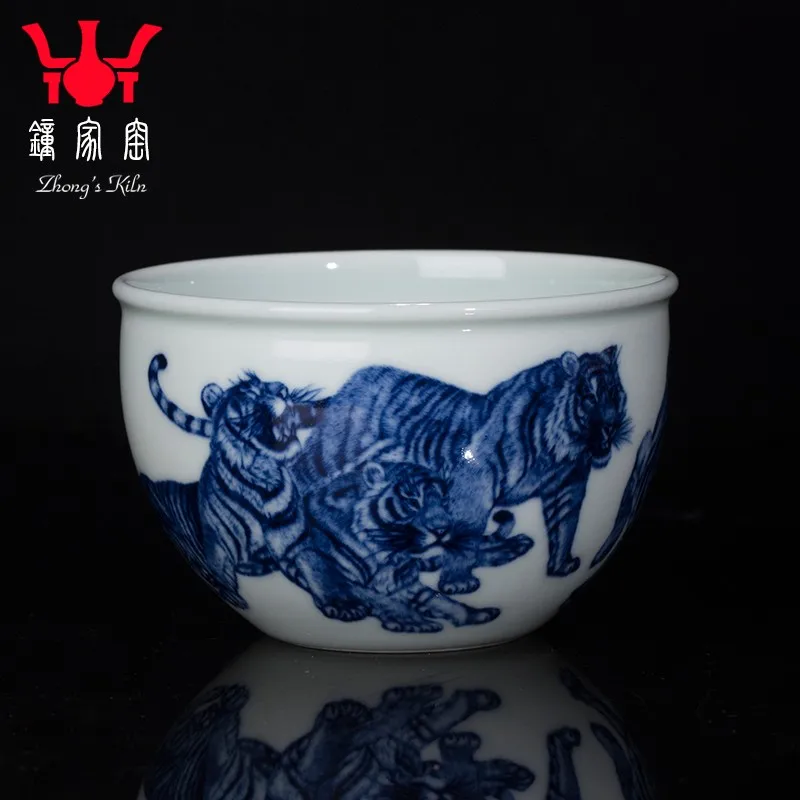 Zhongjia Kiln Tea Cup Personal Special Blue and White Master Cup Single Cup Jingdezhen Blue and White Wood Kiln Kung Fu Wufu Tea