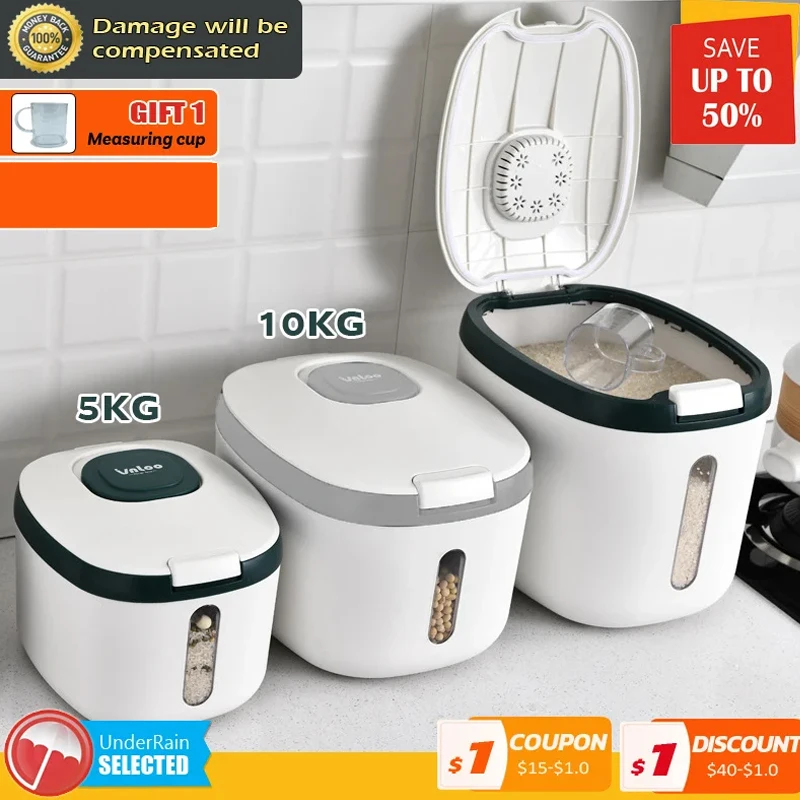 Kitchen Container 5KG 10KG Bucket Nano Insect-Proof Moisture-Proof Rice Box Grain Sealed Jar Home Storage Pet Dog Food Store Box