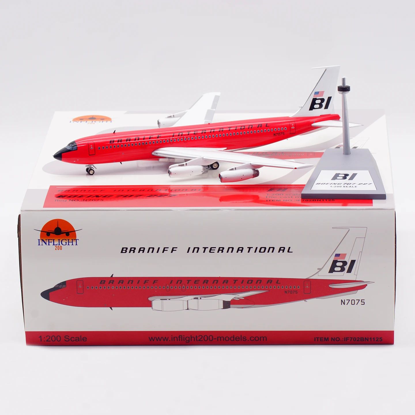 

IF702BN1125 Alloy Collectible Plane Gift INFLIGHT 1:200 Braniff International Boeing B707-200 Diecast Aircraft Jet Model N7075