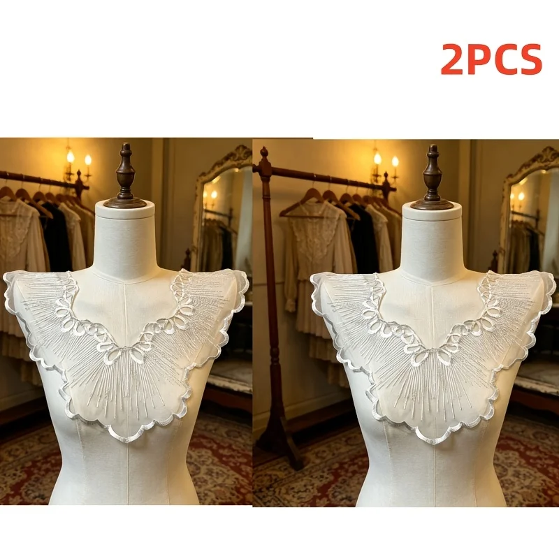 

2 pieces of sheer lace collar decoration pieces and embroidered mesh collar patches, suitable for decorating homemade clothing
