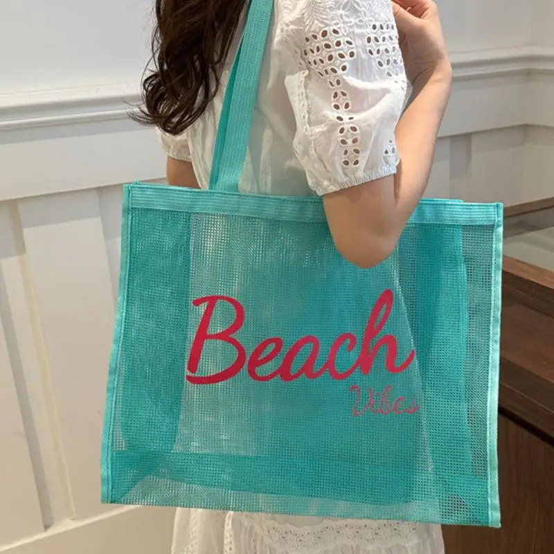 Reusable Large Mesh  For Women Tote For Poolside, Trip/Swim Quick Dry Shower Storage Bag Beach