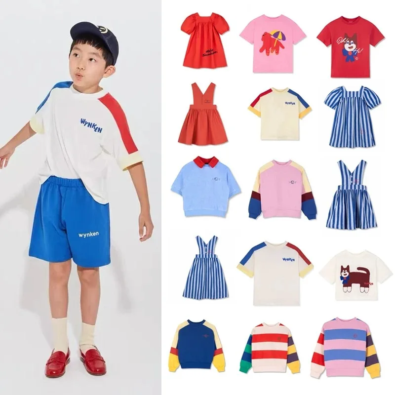 2026 SSWYN Spring Summer Kids Short Sleeve T-shirts Dress Sweatshirt for Girl Boy Cuasual Tee Top Cotton Baby Clothes Set