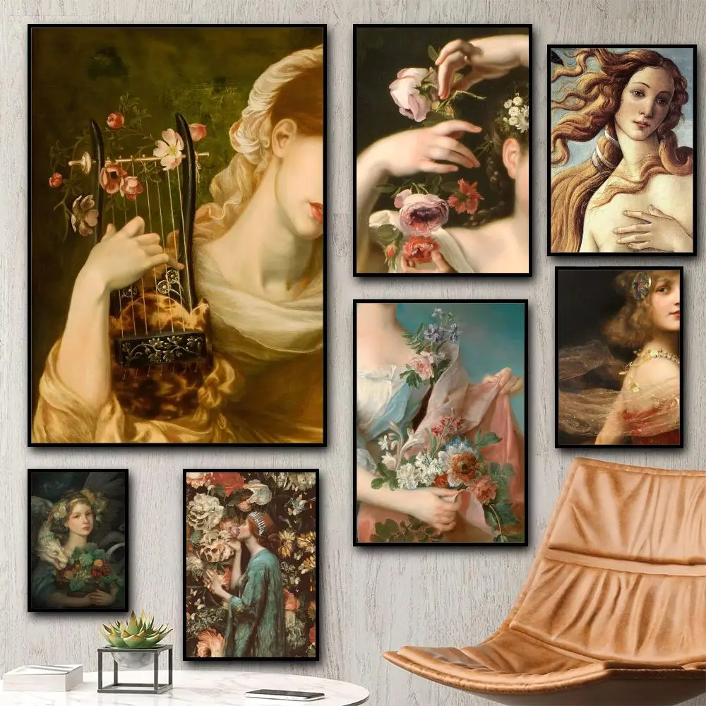 1pc Frameless Renaissance Art Painting Painting Calligraphy HD Canvas Poster living room bedroom bar aesthetic decoration