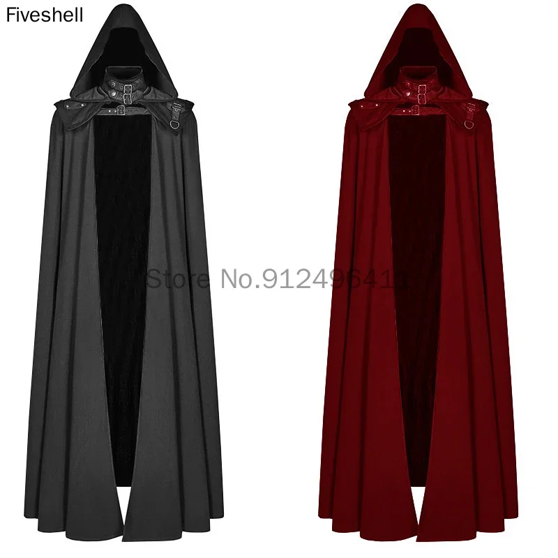 Men Women Medieval Halloween Vampire Cosplay Hooded Shawl+Cloak Steampunk Retro Wizard Cosplay Stage Plus Size Costume