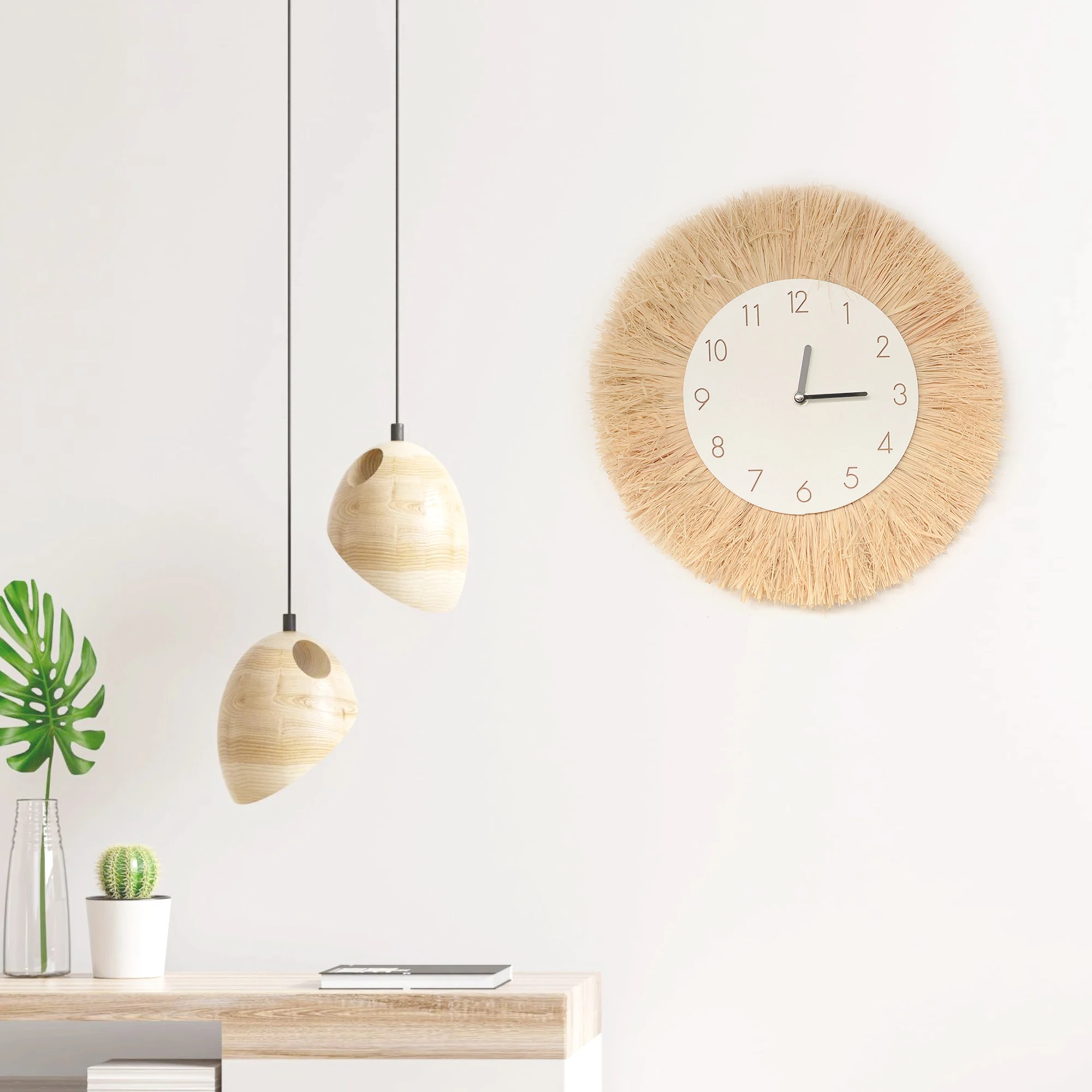 ساعة قش بوهو منسوجة يدويًا للديكور المنزلي ، تعليق حائط مكرمي ، مرايا ، غرفة نوم