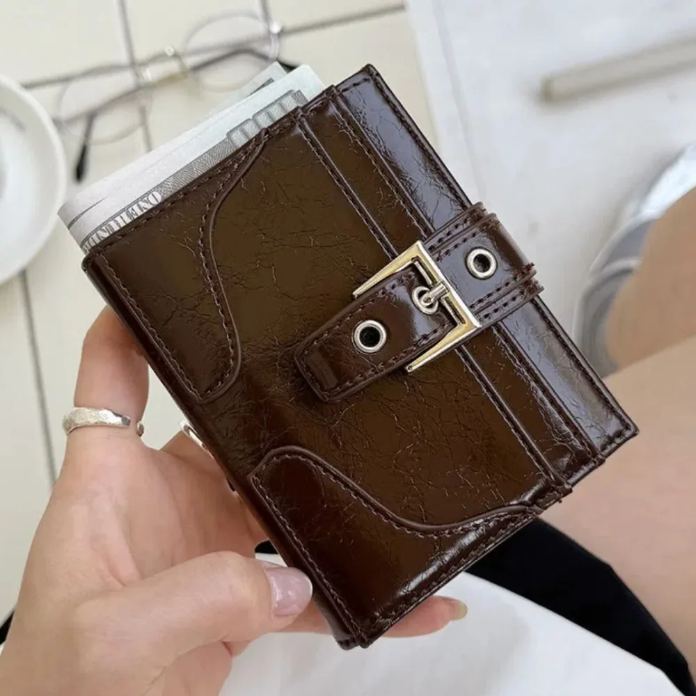 

New Ultra-Thin Short Wallet Multi-Card Slot Buckle Coin Bag Leather Card Holder Women