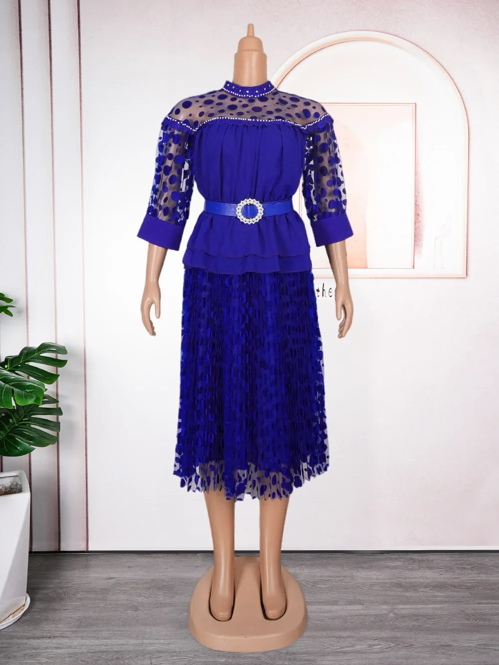 

2026 African Party Evening Dresses for Women Summer Elegant African 3/4 Sleeve Mesh Polyester Long Dress Outfits Africa Clothing