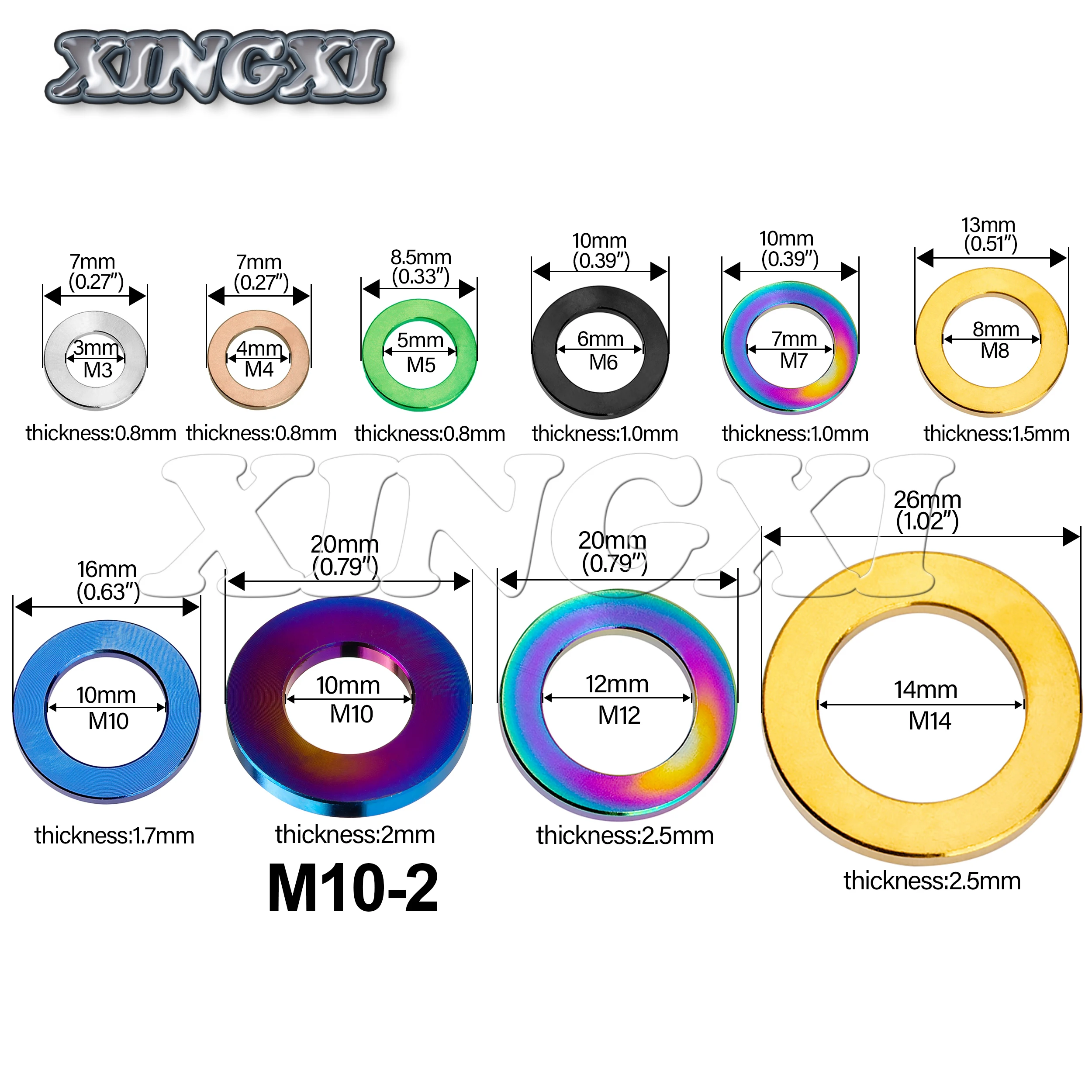Xingxi 10Pcs M4 M5 M6 M8 M10 Titanium Flat Washer DIN912 Titanium Spacer For Bicycle Motorcycle Parts