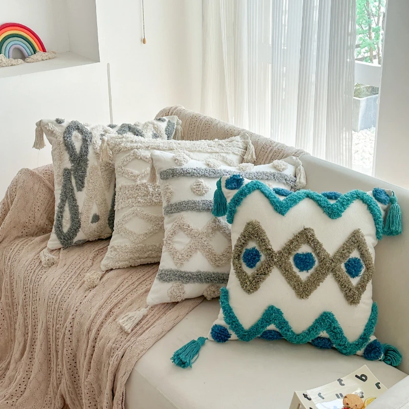 

Новая подушка с кисточками и тафтингом, мягкая и удобная подушка из тонкого хлопка и льна