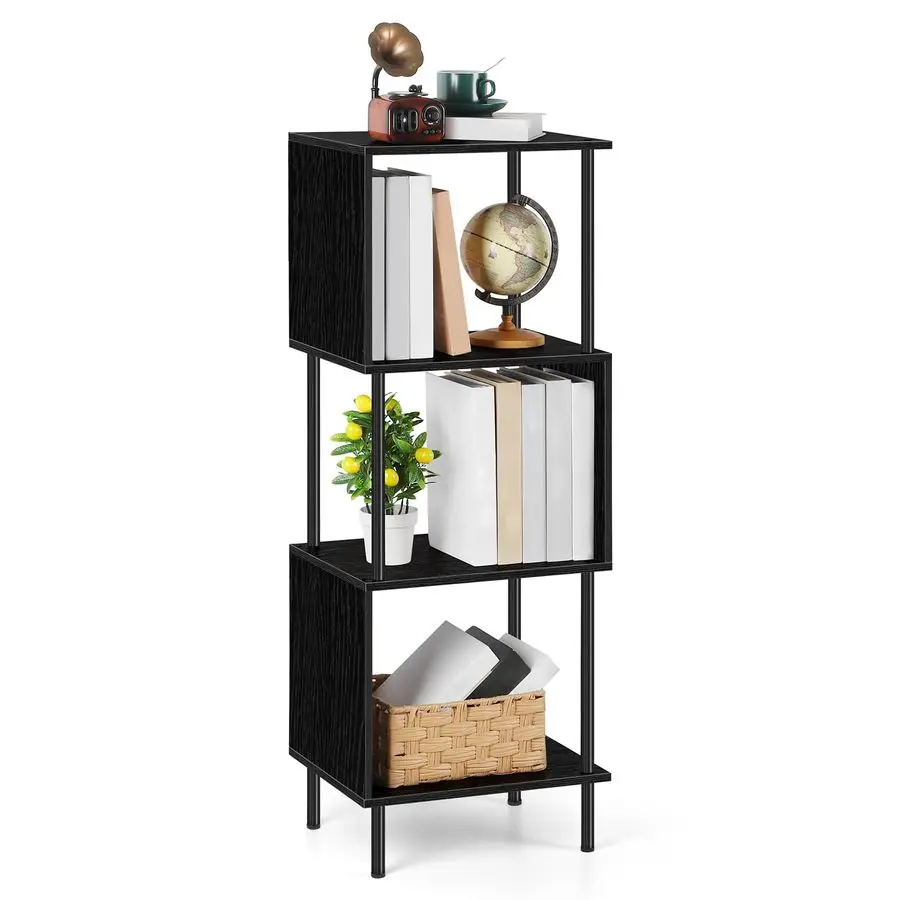 

Маленькая книжная полка Уникальный S-образный 4-полочный книжный шкаф Отдельно стоящие промышленные полки для хранения книг для гостиной, спальни и дома