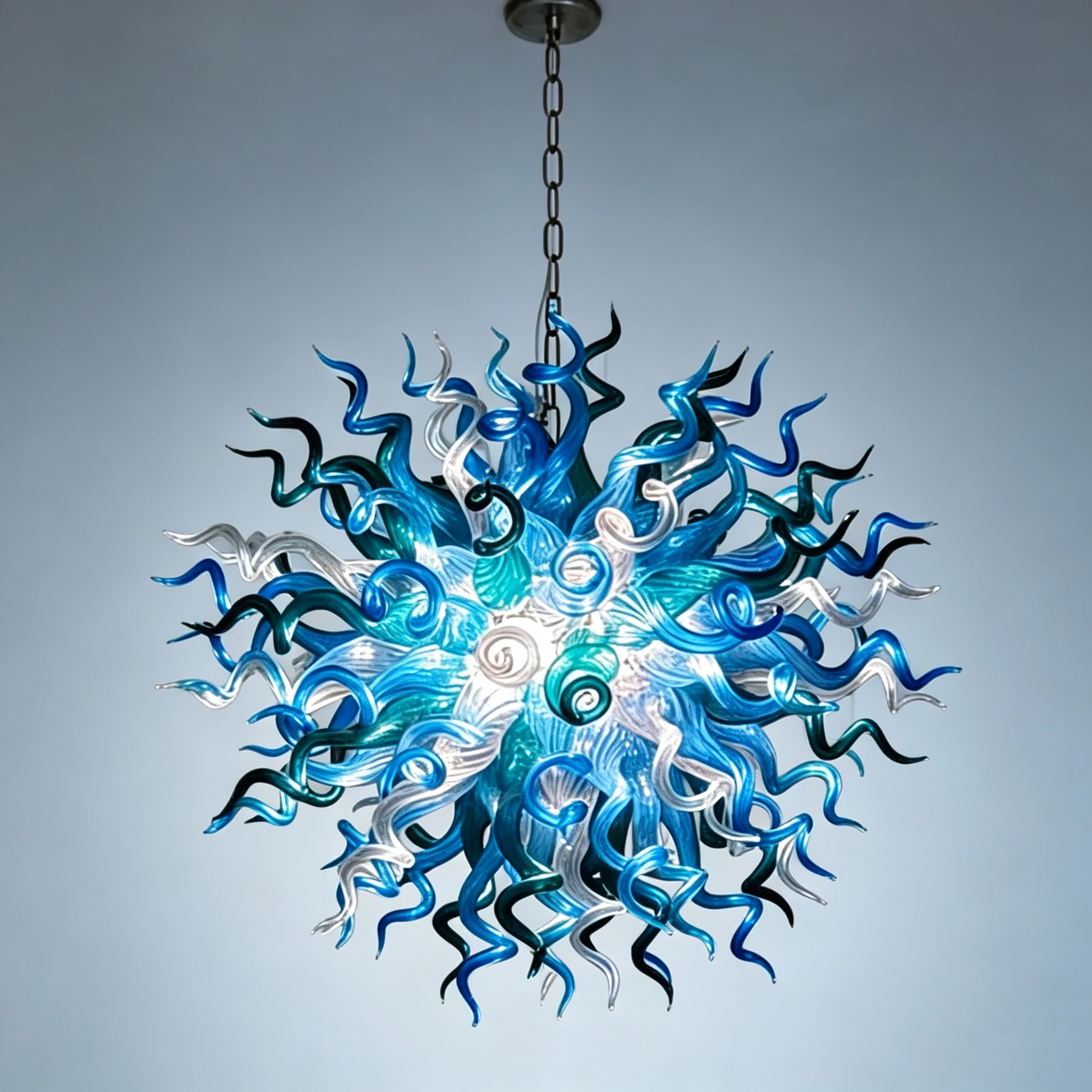 Blue Glass Pendant Lamps Living Room Hand Blown Glass Chandelier Home Hotel Art Decor Lights