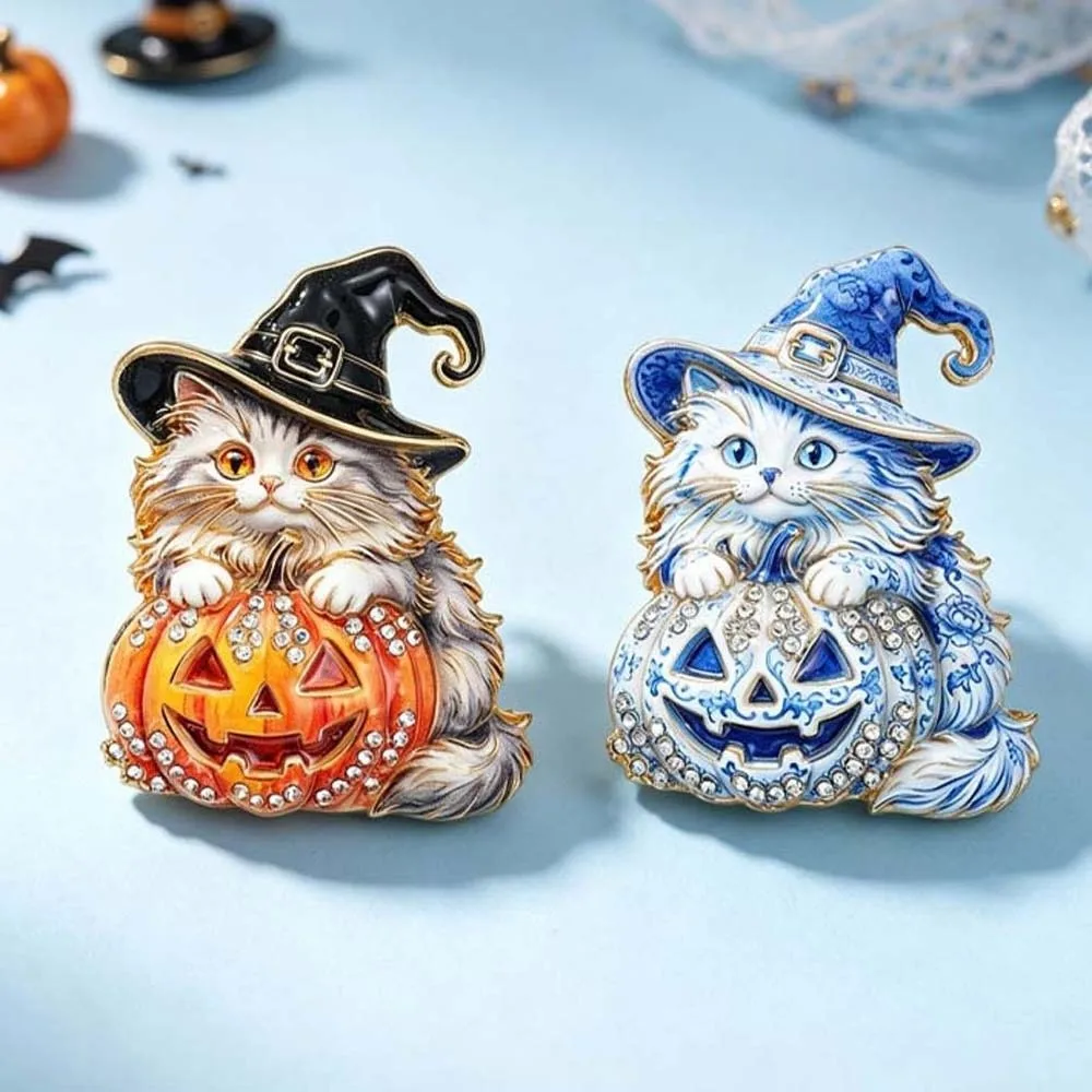 Shiny Halloween Cat Brooch Enamel Craft Eco-friendly Alloy Witch Hat Badge Detailed Design Vibrant Colors Pumpkin Enamel Pin