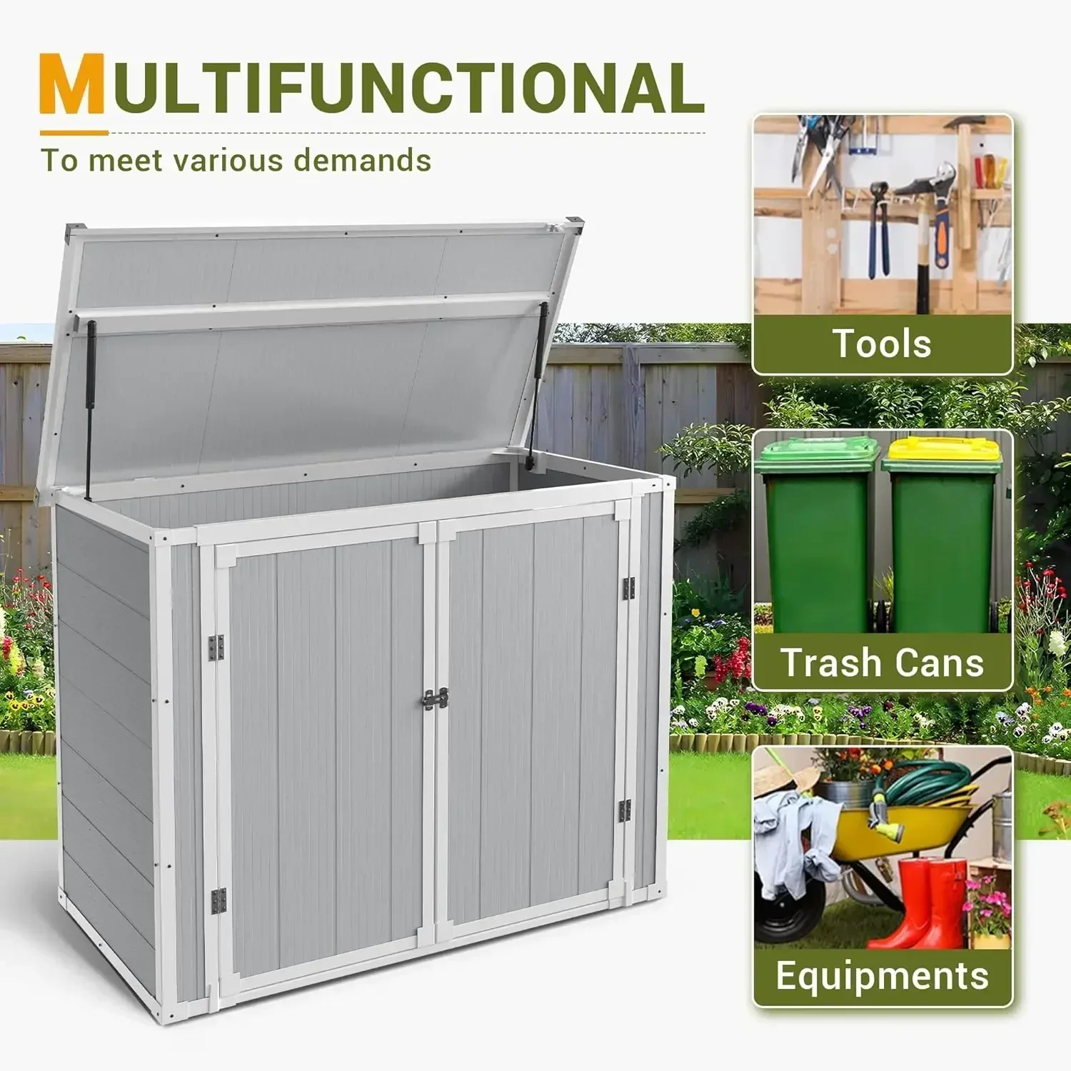 

Горячая распродажа: [XMSJ] Горизонтальный уличный сарай для хранения объемом 41 куб. фут, всепогодный, из полимерного композита, с утолщенным полом, газовой пружиной, замком.