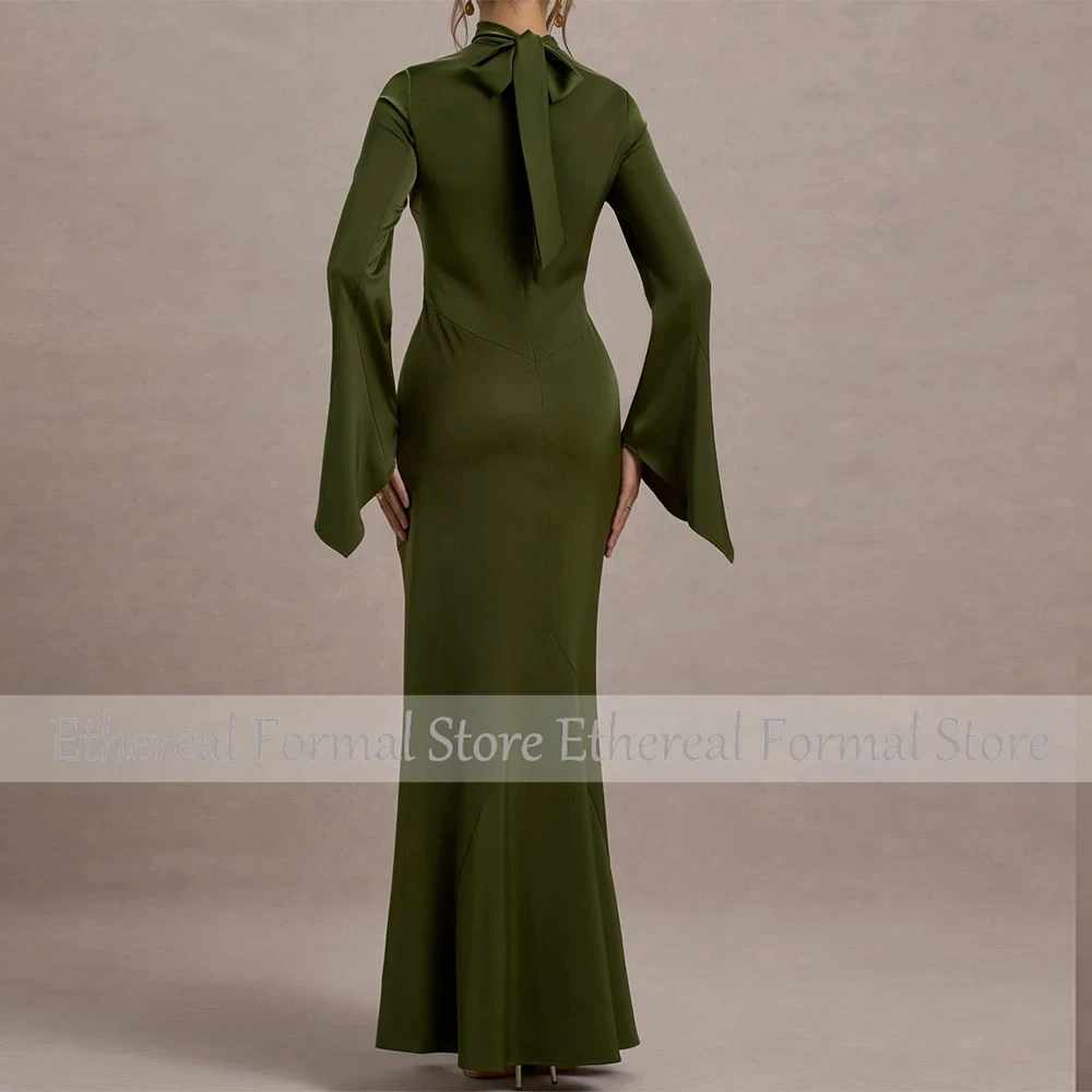 Abito da sera verde Collo alto Sirena Abito da sera da donna Lungo senza maniche Tromba Lunghezza pavimento Abiti formali semplici