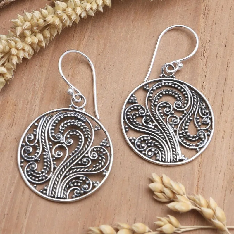 Women's Elegant Silver Plated Hanging Earrings Hollowed Out Carving Bohemian Style Earrings Fashion Jewelry Accessory