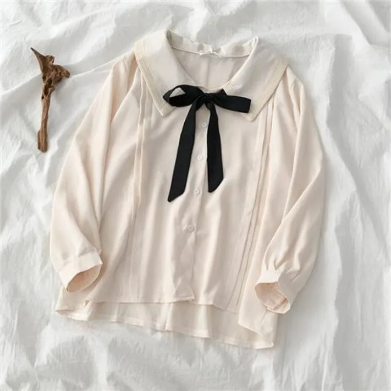

Shirts Women Students Kawaii Peter Pan Collar Loose Harajuku JK Leisure Solid Soft Spring Mujer Fahsion Sweet Ins New Hot