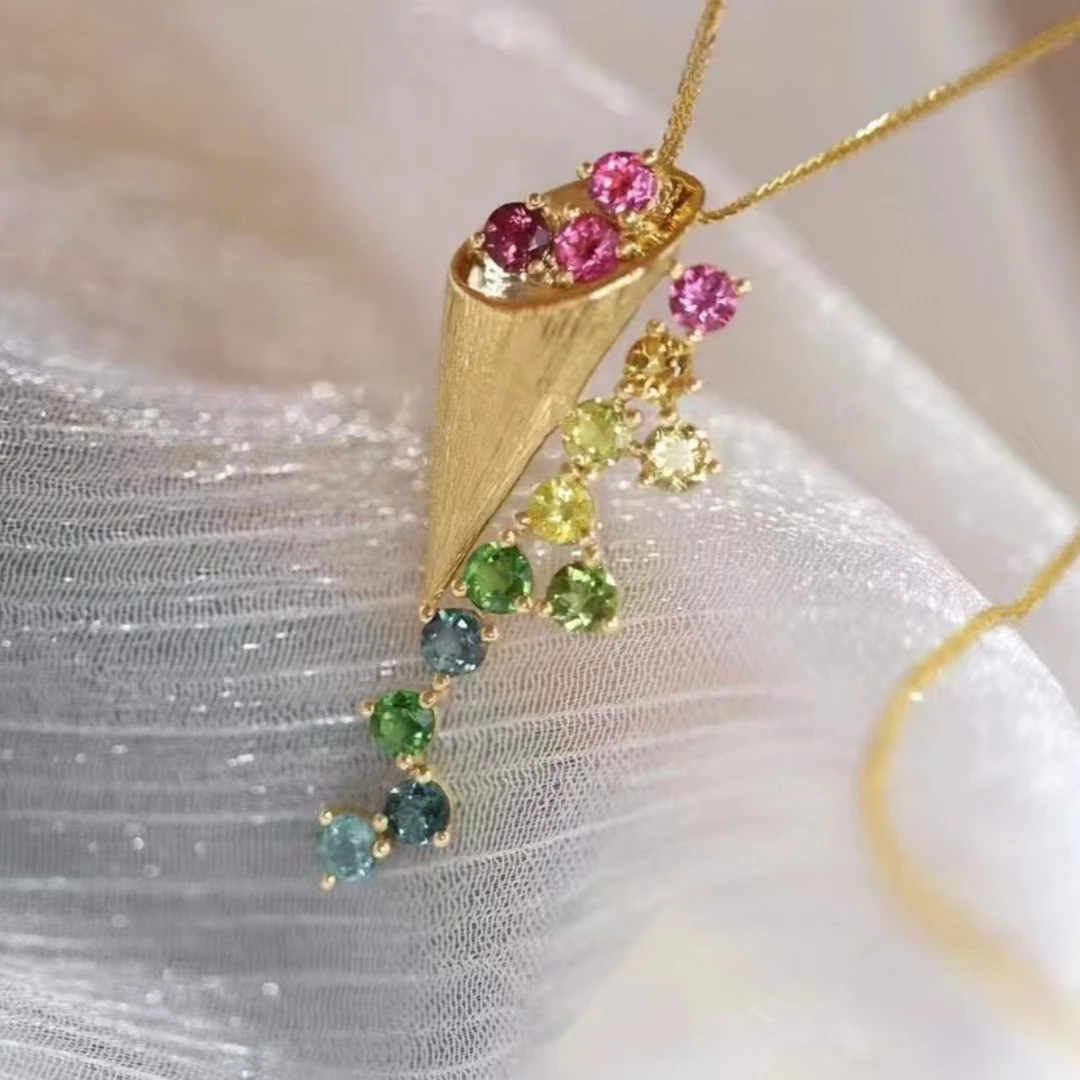 KJJEAXCMY Fine Jewelry Natural Colorful Tourmaline Women's Pendant S925 Silver Electroplating Process Inlaid High Clarity Gems