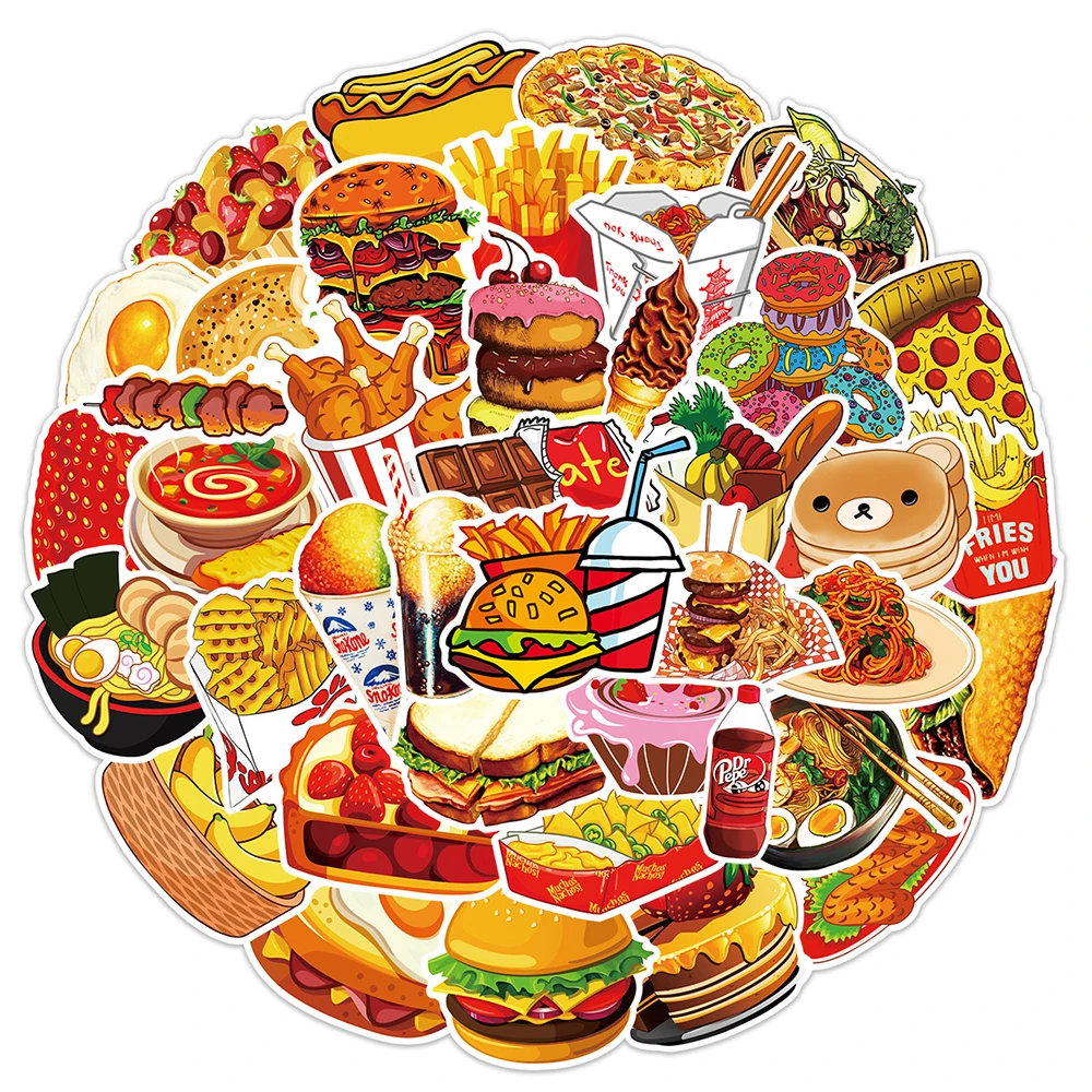 10/30/50pcs Delicious Food Drink Stickers Cute Cartoon Graffiti Decals DIY Phone Motorcycle Stationery Fridge Car Wall Sticker