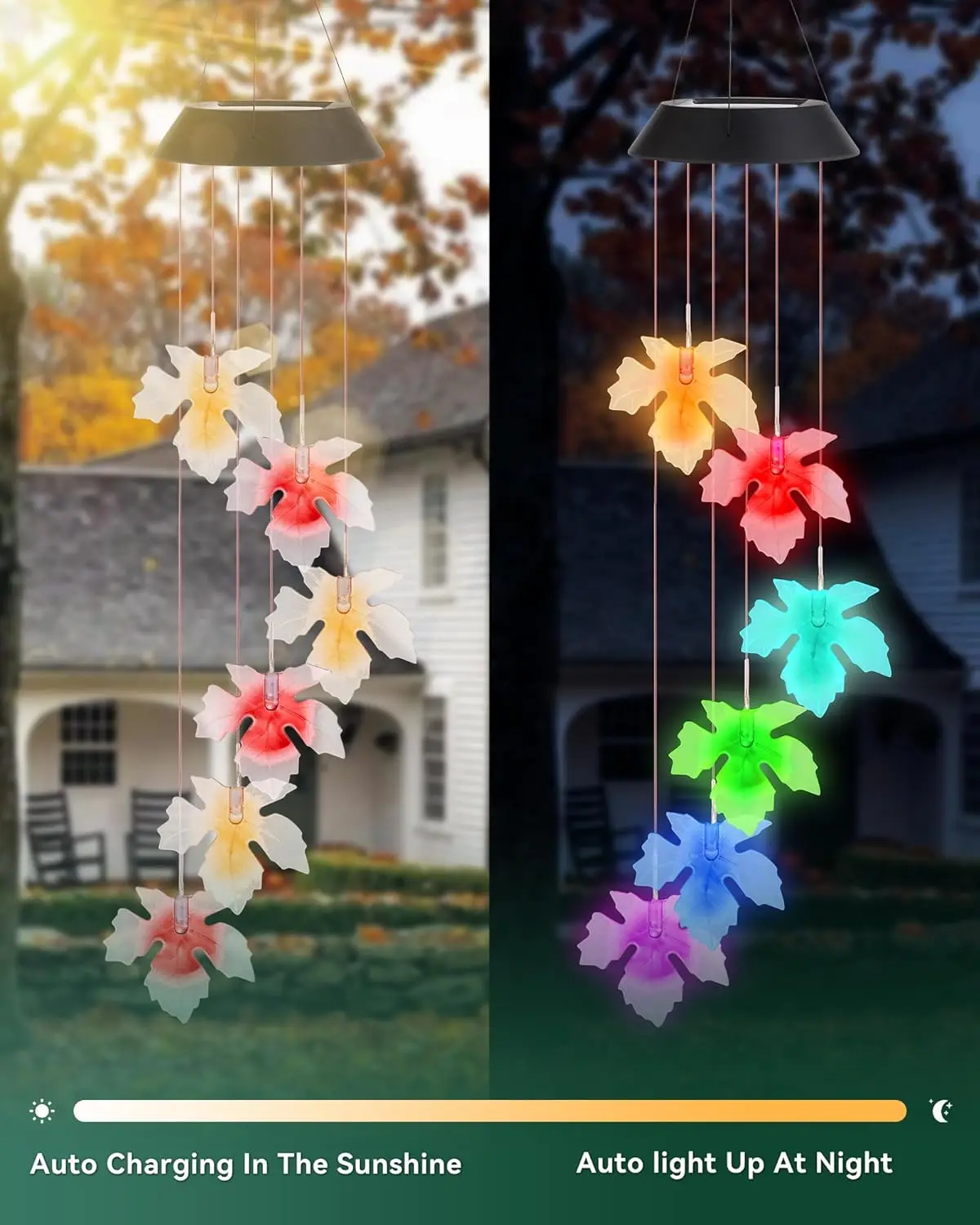 1pc Solar LED Wind Chimes, Color Changing Maple Leaf Wind Chimes, Waterproof Outdoor Wind Chimes For Gardens, Terraces, Parties,