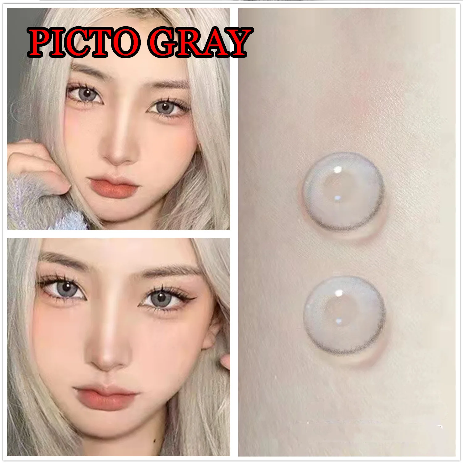 Lentes de Contacto Cosméticas Suaves de 14.20mm para Ojos, Lentes de Color con Prescripción, Picto Gris